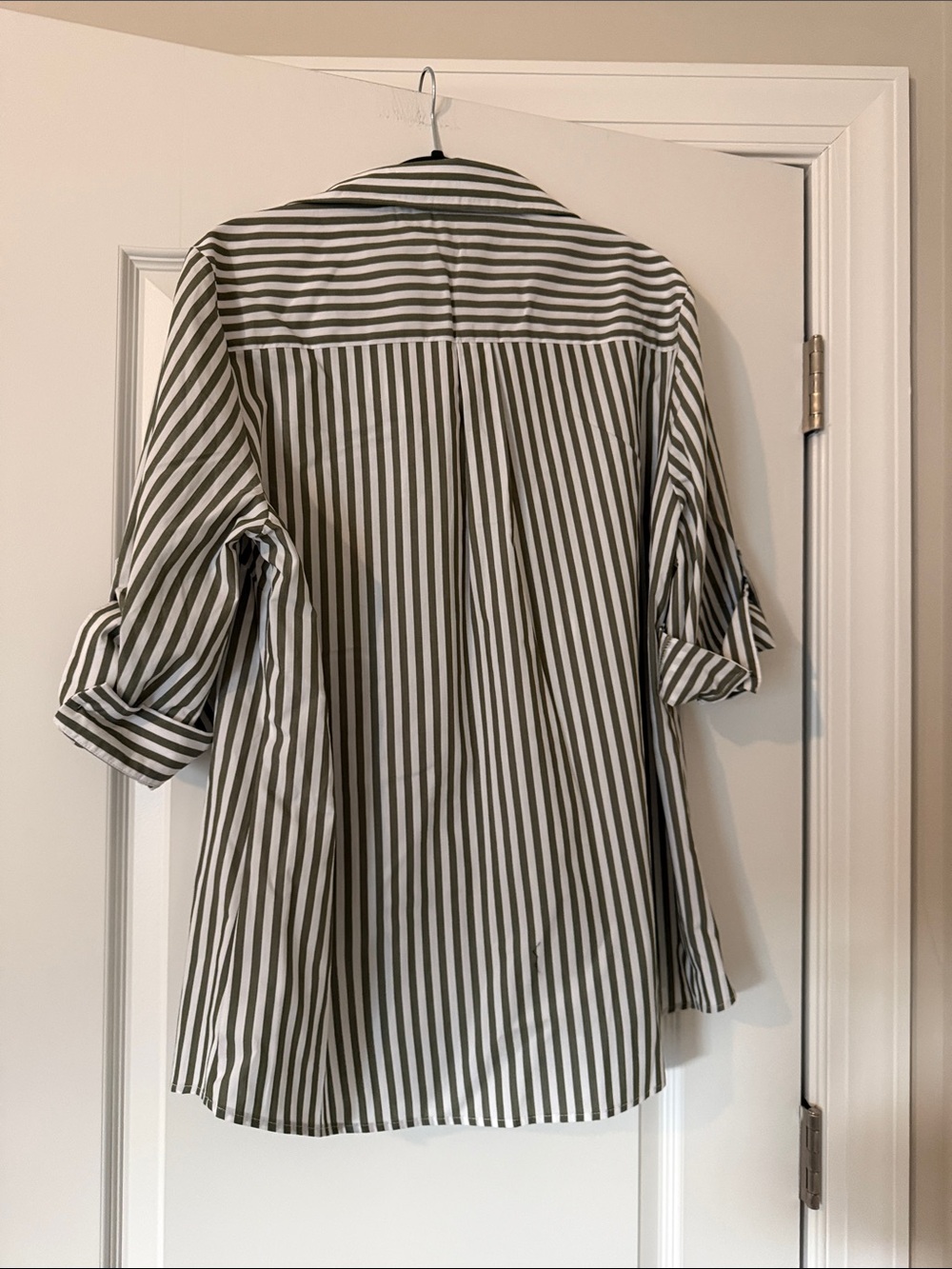Kim Rogers Olive and White Vertical Stripe Button-Down Shirt - Picture 6 of 6